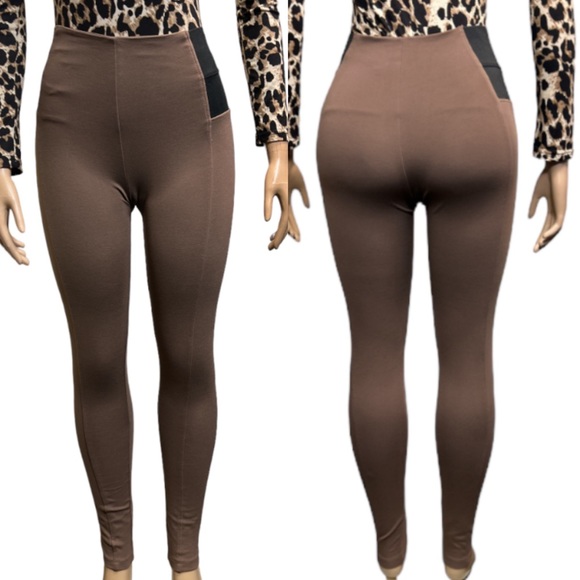 Nina Rossi Casual Ponte Leggings Pants, High Waist Brown Black size S NWOT - Picture 3 of 14